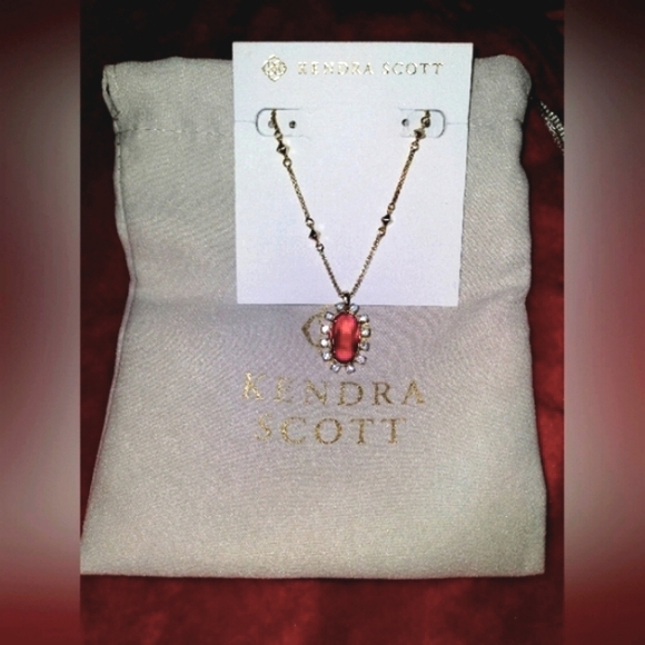 New Kendra Scott Ruby Red Diamond Pendant Gold Necklace 💛❤ - Picture 1 of 12